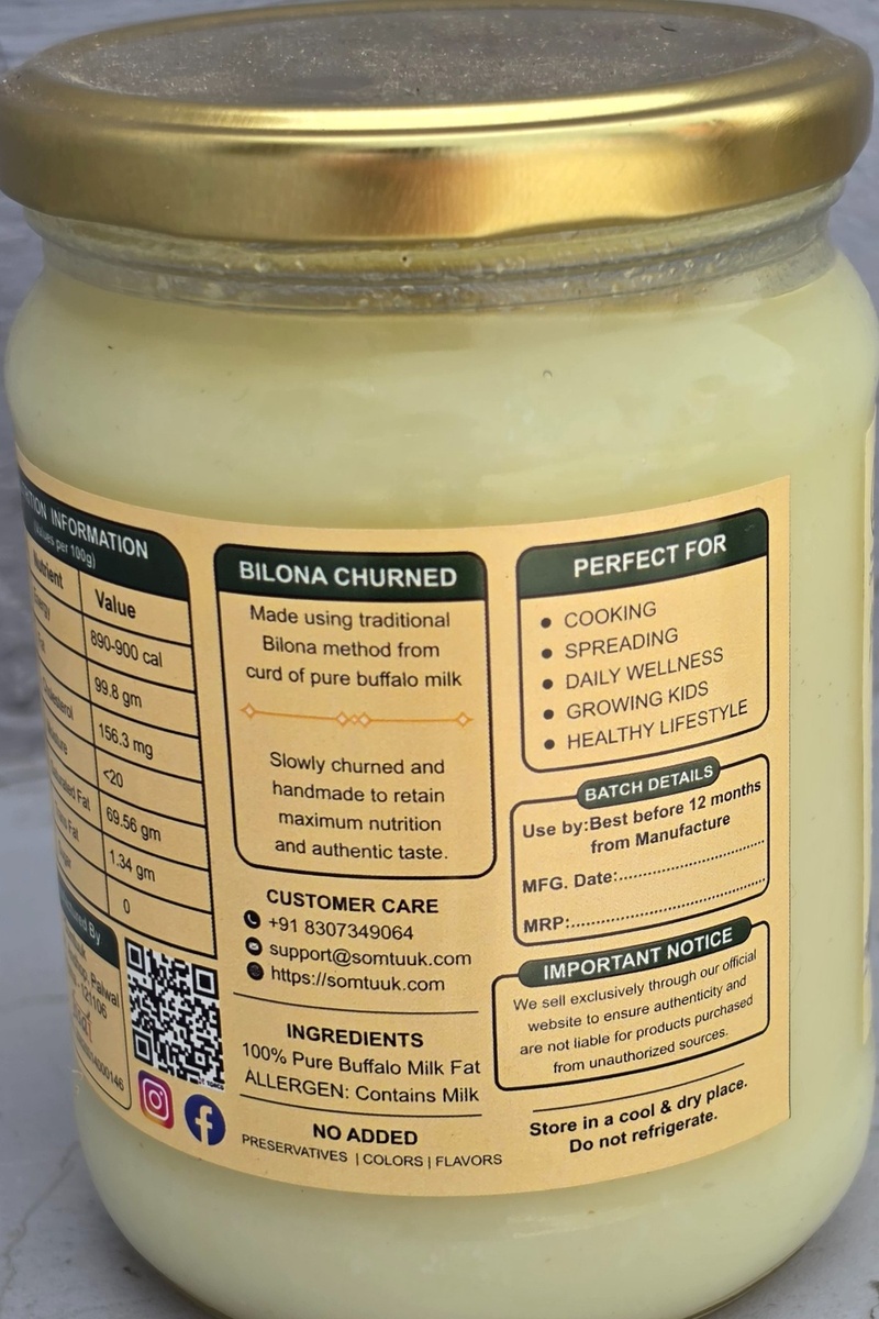 Somtuuk ghee jar storage, batch and customer care information